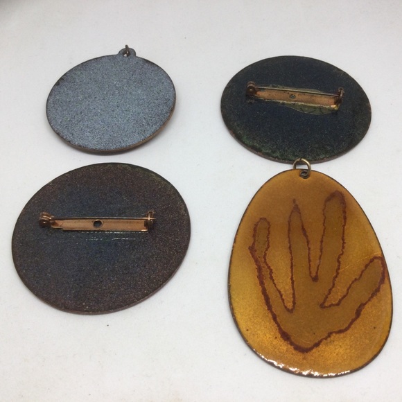 Lot Artisan Copper Enamel Abstract Design Brooches Pendant Jewelry - Picture 6 of 7